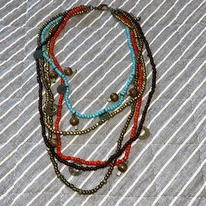 Layered gold turquoise bead necklace
